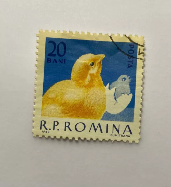 Rare - 1963 Romania Postal Stamp R.P. Romina 20 Bani Posta Mint Hinged Used.