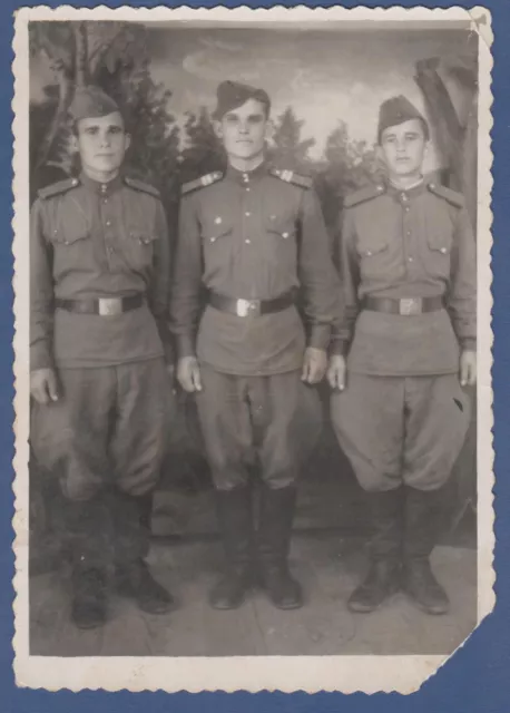 Handsome Military Guys soldiers in uniform with boots Soviet Vintage Photo USSR