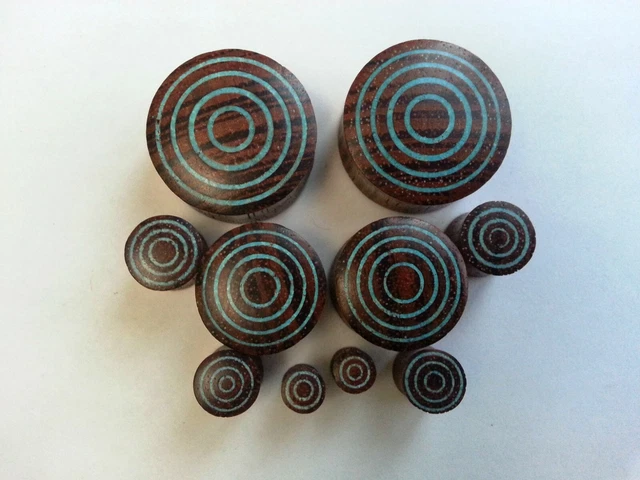 1Pair Handmade Organic Crushed Blue Turquoise Rangas Wood Saddle Ear Plugs Gauge