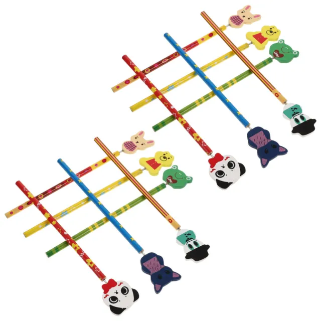 12 Pcs Creative Pencils Kids Stationary Cute Erasers Puzzle Animal for Wooden