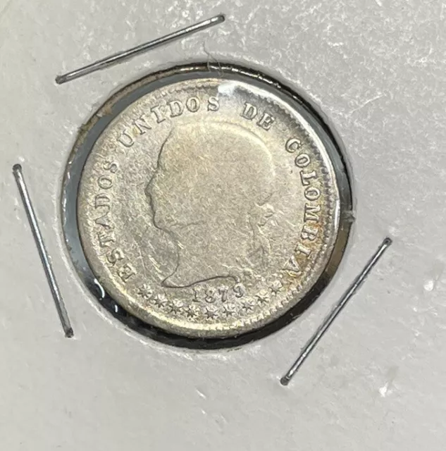 1879 Colombia 10 Centavos Silver Coin