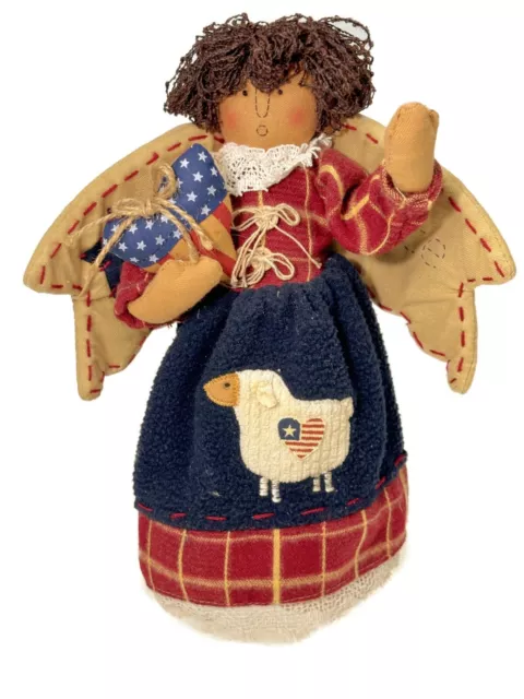 12” Patriotic Angel Plush Doll Figurine Folk Art Americana Primitive