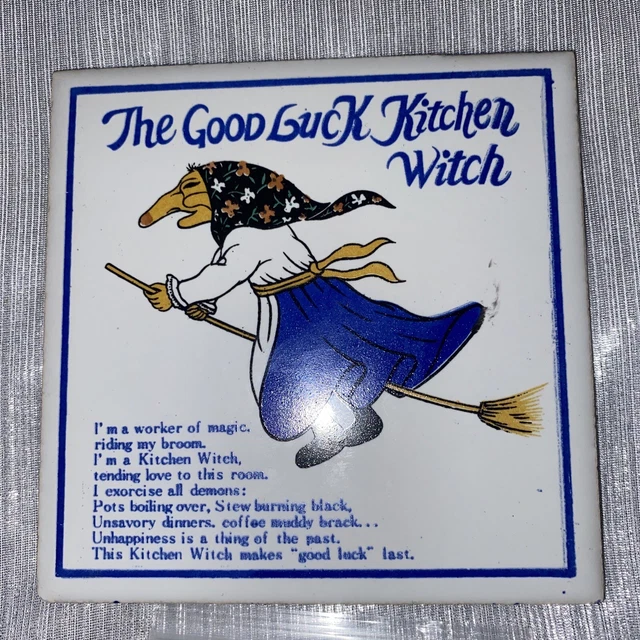 The Good Luck Kitchen Witch Ceramic Tile And Cast-Iron Trivet See Note