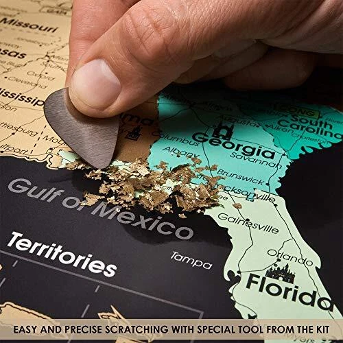 Detailed Scratch off USA Map with Scratcher - 24x16 Easy to Frame 62 National
