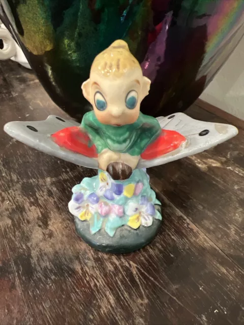 Anthropomorphic pixie elf riding butterfly vintage Japan figurine 3.5" Rare