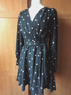 Zara Knit dress / Dark grey Black / Charcoal with polka dot faux wrap M 12