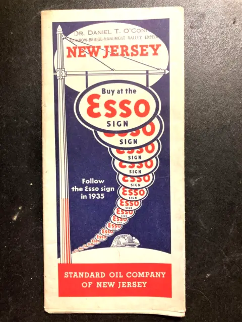 Vintage 1935 New Jersey Esso Standard Oil Fold Out  Road Map