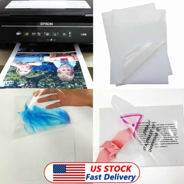 Clear Sticker Paper for Inkjet Printer 25 pk Waterproof Printable