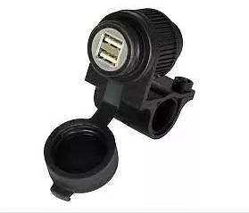 Twin USB Phone Sat Nav Charger Socket Waterproof Handle Bar Mounted Motorcycle