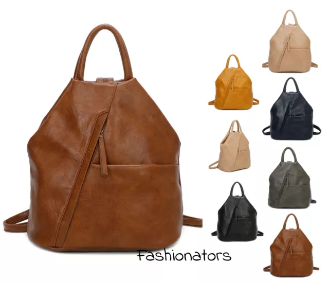 Women Ladies Faux Leather Soft Travel Backpack Girls College School Rucksack Bag