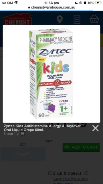 Zyrtec Oral Liquid For Kids Hayfever Relief Sugar Free  60 ML NEW