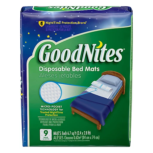 Alfombrillas desechables Goodnites para enuresis, núcleo súper absorbente, 9 unidades