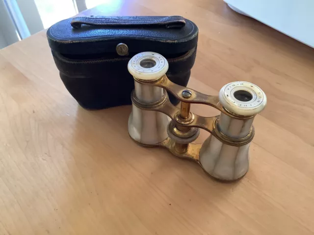 Antique French Lemaire Fabt Mother-Of-Pearl W/Brass Opera Glasses Early 1900's