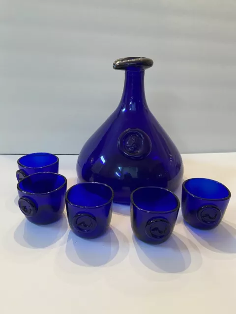 VTG Large Kastrup Holmegaard Cobalt Blue Viking Glass Carafe & Cups Ole Winther