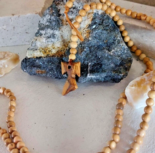Pendentif Croix De Tau En Bois D'olivier - Collier Mi-long, Neuf, Réf 8017
