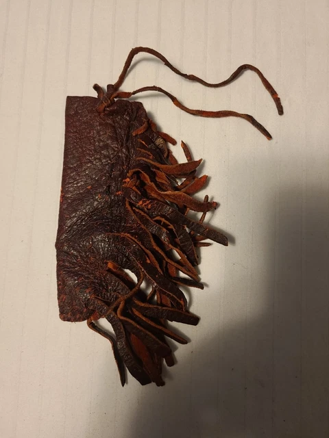 Handmade Red Dyed Native American Fringed Soft Leather Sheath 5 1/2" L