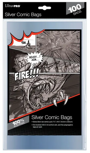 100 Ultra PRO Silver Size Comic Bags Sleeves Protectors 184mm x 266mm