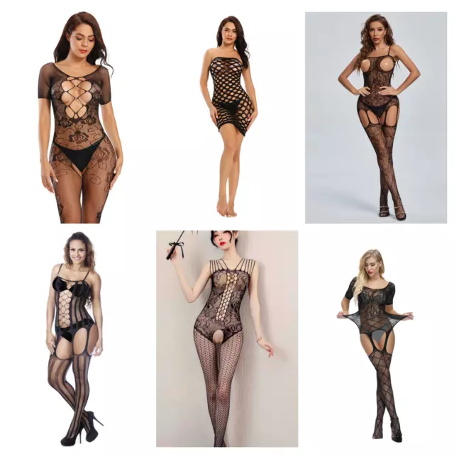 Bodystocking Cavallo Aperto Reggicalze Catsuit Sexy lingerie Intimo Tuta Rete