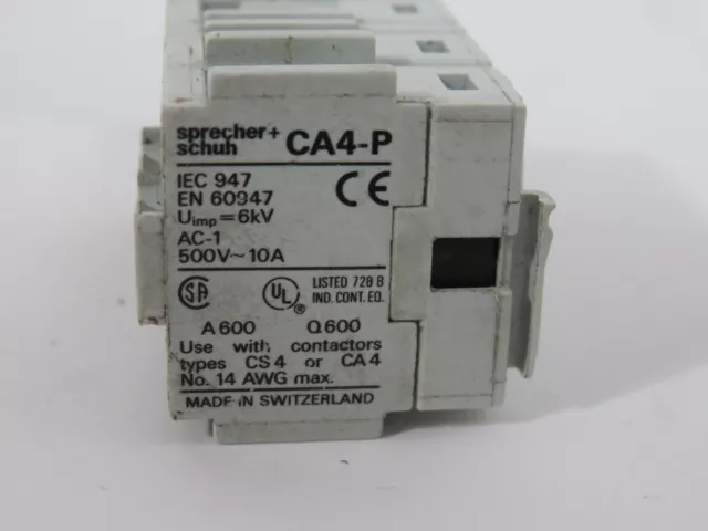 Sprecher + Schuh CA4-P-02 Auxiliary Contactor 10A@500V 2NC *Cosmetic Wear* USED 3