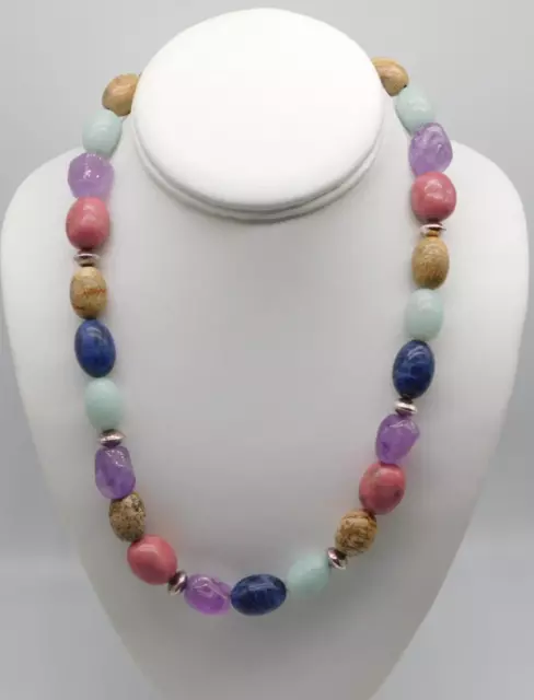 Southwest Designer Carolyn Pollack Sterling Silver Amethyst Stone Bead Necklace
