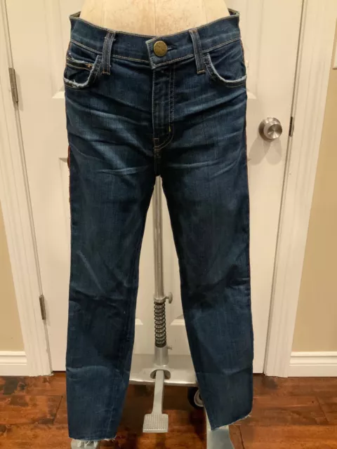 Current/Elliott Dark Wash "The Highwaist Stiletto Townie w/ Raw Hem" Jean, Sz 27