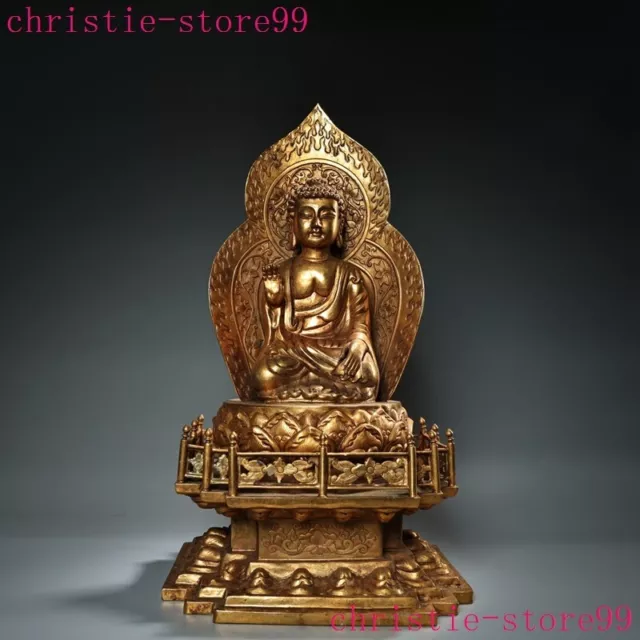 19.2" Tibet Buddhism bronze 24k gold gilt Shakyamuni Sakyamuni Buddha statue