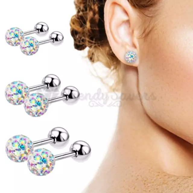 316L Surgical Steel Coloured Stones Rainbow Ladies Pair Stud Fashion Earrings