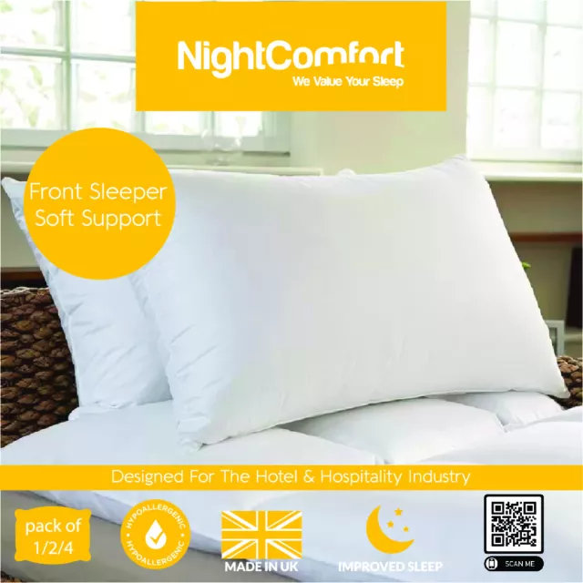 NightComfort Hotel Quality Pillow Poly Cotton - Multi Pack Soft Medium Firm