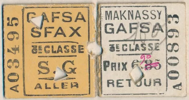 TUNISIA Railway ticket Gafsa Maknassy Sfax unmatched ½ tickets 1920s LN446