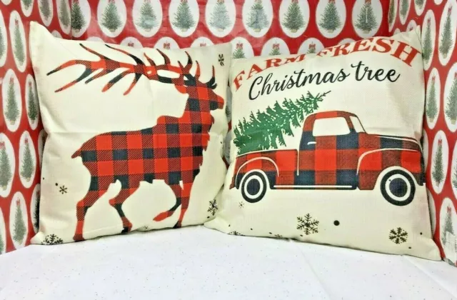 https://www.picclickimg.com/5RwAAOSwIFBf0a-e/Two-Christmas-Pillow-Covers-Red-Truck-Deer.webp