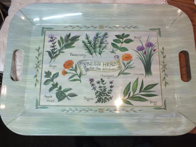 Plastic serving tray 18.5 x 13 inches. Herbs.