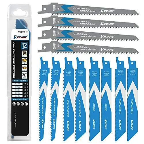 EZARC Lames de Scie Sabre, 12-Piece pour Bois et Métal avec Boîte de Rangement