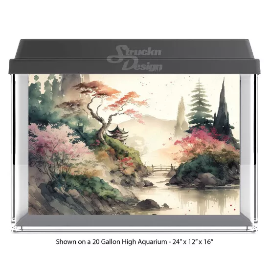 Watercolor Chinese River Polyester Fish Tank Glass Backdrop Aquarium Background