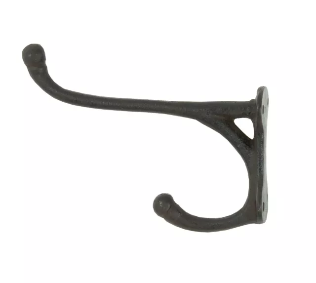 Rustic Cast Iron Double Wall Hat Coat Purse Harness Hook 5" H x 5.5" L