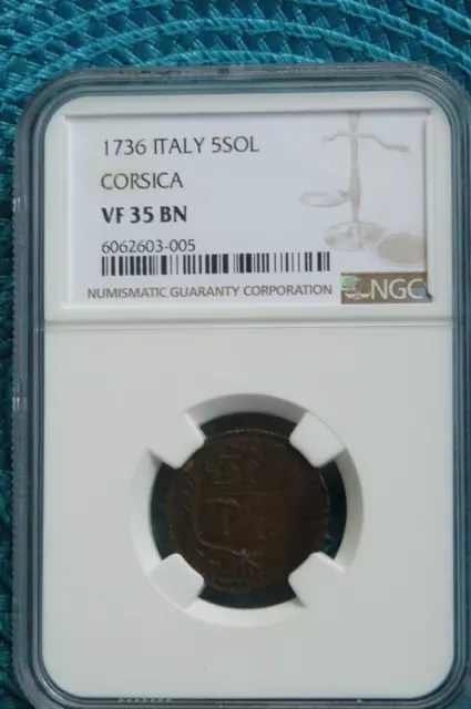 Corse Théodore de Neuhof 5 Soldi Orezza Cuivre Très rare Gradé par NGC VF 35 BN