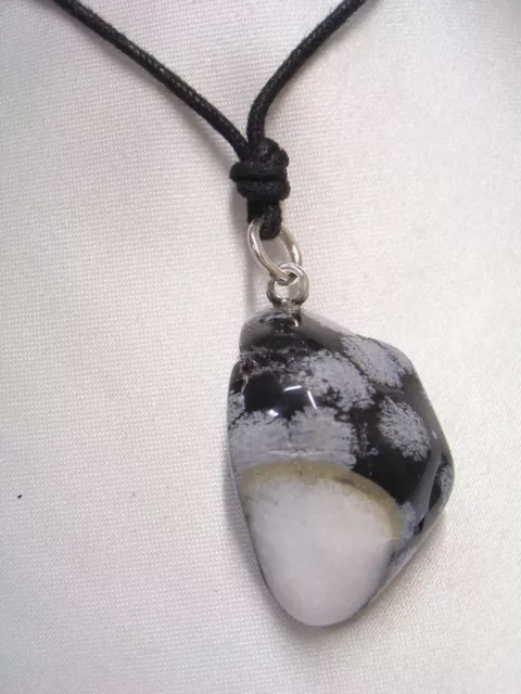 Colgante En Obsidiana "Copo de Nieve" Y Plata 925 - Gargantilla Piedra Dura