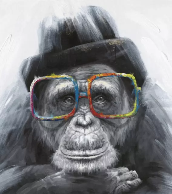 Monkey wearing glasses canvas wall art print 30 x 20 inch solid pine frame