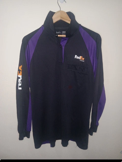 FedEx Large Adult Uniform  Polo Shirt Black Purple Long Sleeve Mens