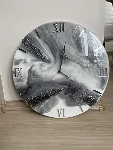 Resin Wall Clock for Home Decor White and Grey Abstract modern design