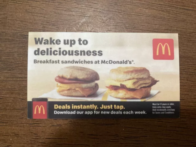 Lot of Ten McDonalds vouchers for any value meal.  Exp 12-31-2023