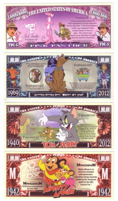 1 MILLION DOLLARS ETATS-UNIS "TOONS - DESSINS ANIMES" (Set de 4 billets) Lot 1