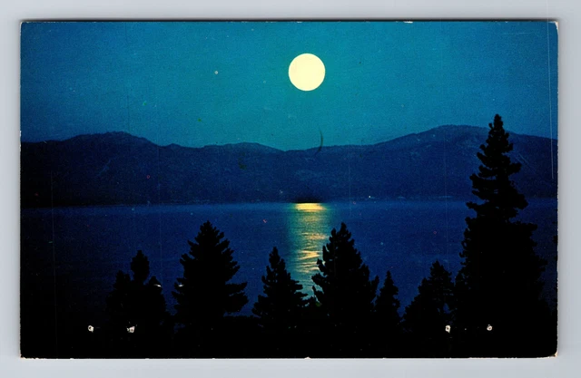 Tahoe City CA-California, Moonlight on Lake Tahoe, Antique Vintage Postcard
