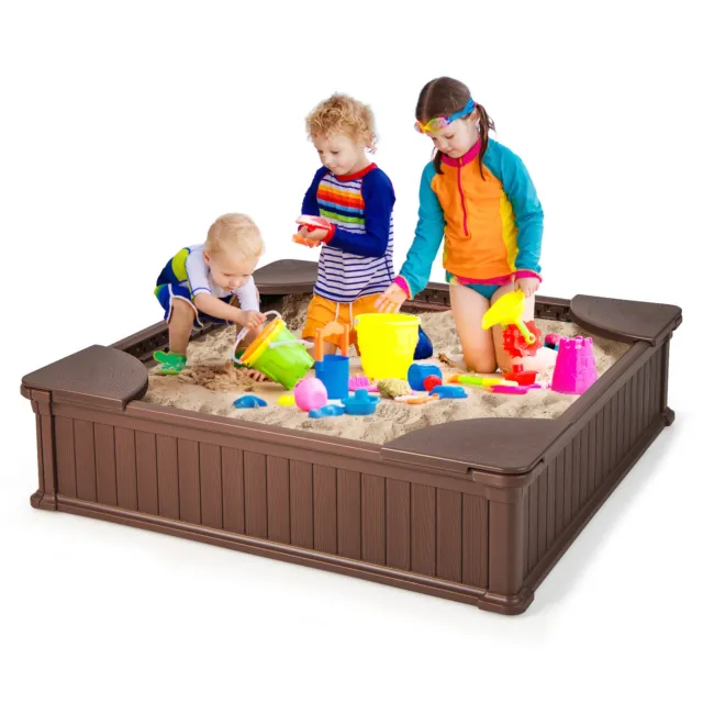 Kids Outdoor Sandbox Large HDPE Sandpit Backyard Childrens Play Station