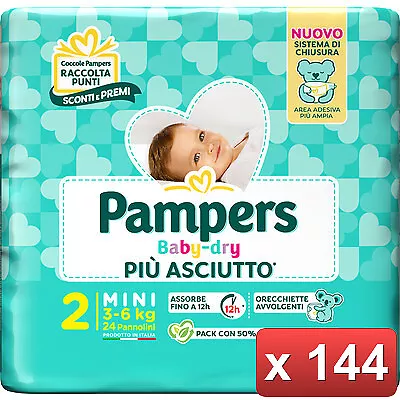 144 PANNOLINI  -   PAMPERS BABY DRY MINI PZ.24   in 6 CONFEZIONI PAMPERS promozi