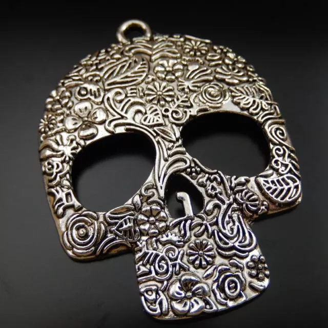 2 Stk Antike Silber Ton Legierung Schädel Kopf Anhänger Charme Schmuck Handwerk