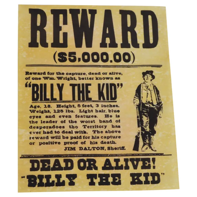Billy The Kid Wanted Dead or Alive Gun Outlaw Poster Old West Bar/Pub Wall Decor