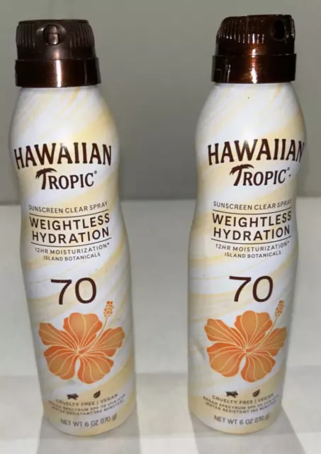 Hawaiian Tropic Weightless Hydration Sunscreen Clear Spray SPF 70- 2 Pack