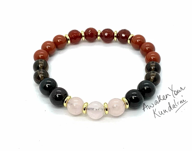 Red Jasper Garnet Smokey Quartz Rose Carnelian Mala beads Bracelet Crystals for