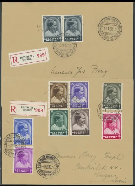 BELGIEN 1936/7, Tuberkulose und Tag der Briefmarke, je auf FDC, 2