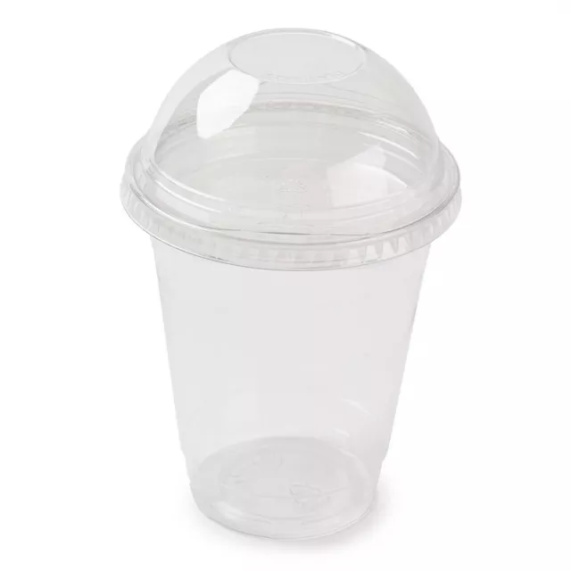 Clear Plastic Smoothie Milkshake Sweets Cups & Domed Lid NO HOLE 10oz (300ml)